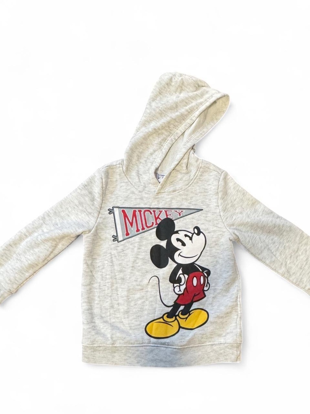 Old Navy Light Gray Mickey Mouse Hoodie with Red & Yellow Accents